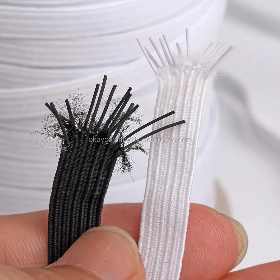 OKAY 3MM 6MM 9MM 12MM White And Black High Flat Elastic Braided Stretch Strap Cord Ribbon Rolls For Sewing And Crafting