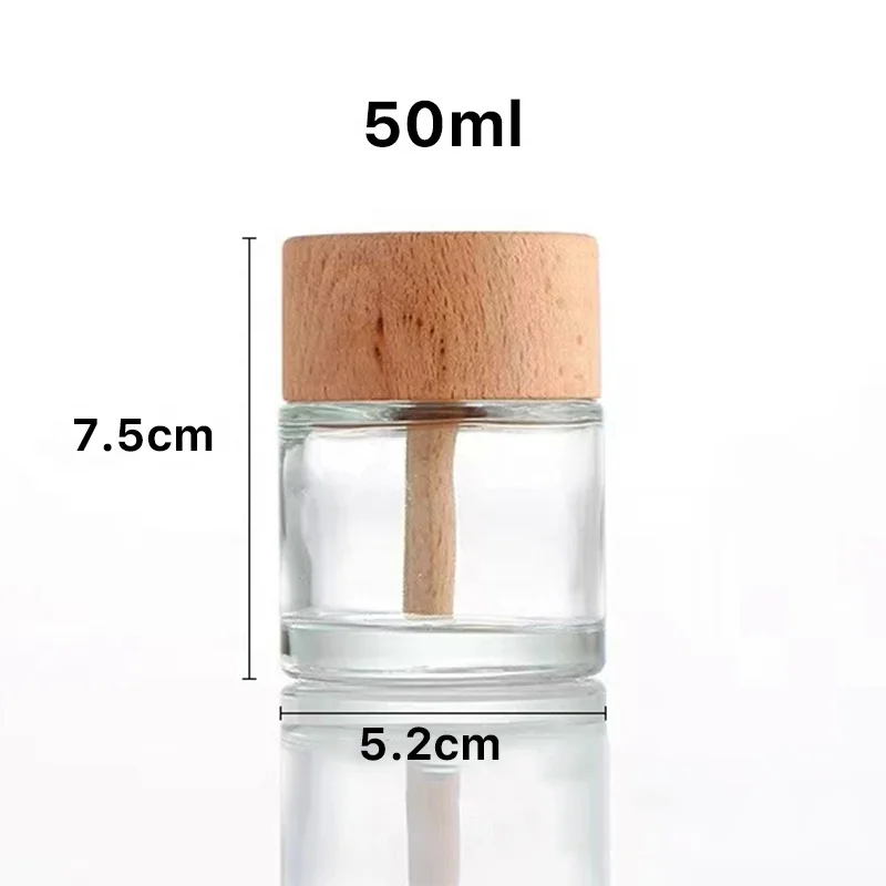 Wholesale Air Aroma Reed Fragrance Empty 30ml 50ml Luxury Glass Diffuser Bottle with wooden cap