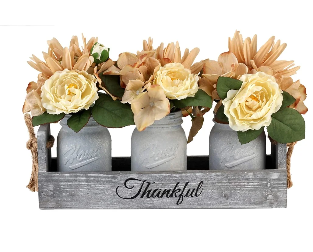 JUNJI Handmade Table Decoration for Farmhouse Kitchen and Shabby Chic Rustic Wedding Decor Antique White Glass Jars