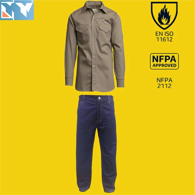 Hot selling flame-retardant jeans and long sleeved work shirt Navy blue cotton fireproof work clothes