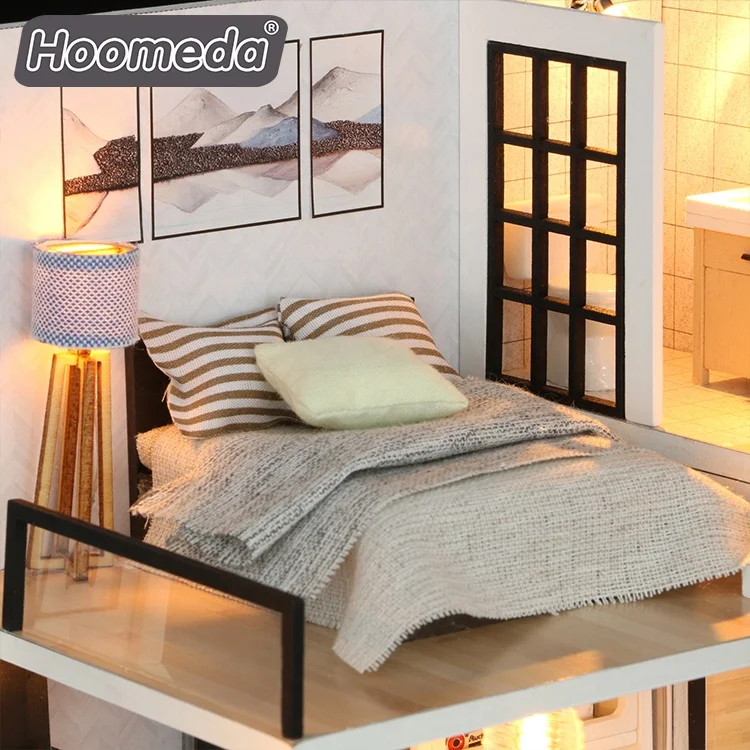 New products loft style diy handwork assembly 2 floors wooden dollhouse 1 24 scale miniature dollhouse