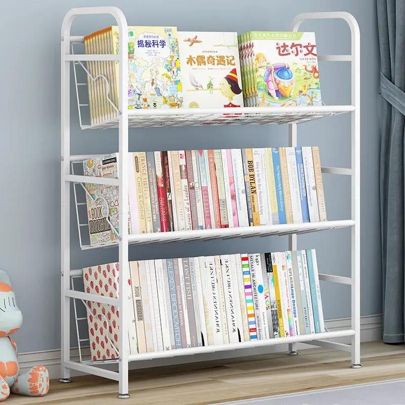 household simple book shelf metal 3 layer white cheap bookshelves children multi-functional bookshelf bookcase