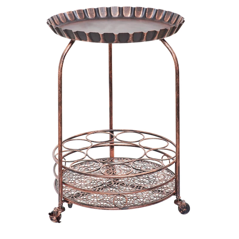 Living room Metal  Minimalist Mini Round Table Coffee Table  with wheels Decorative Vintage Metal Side Tables flower pot holder