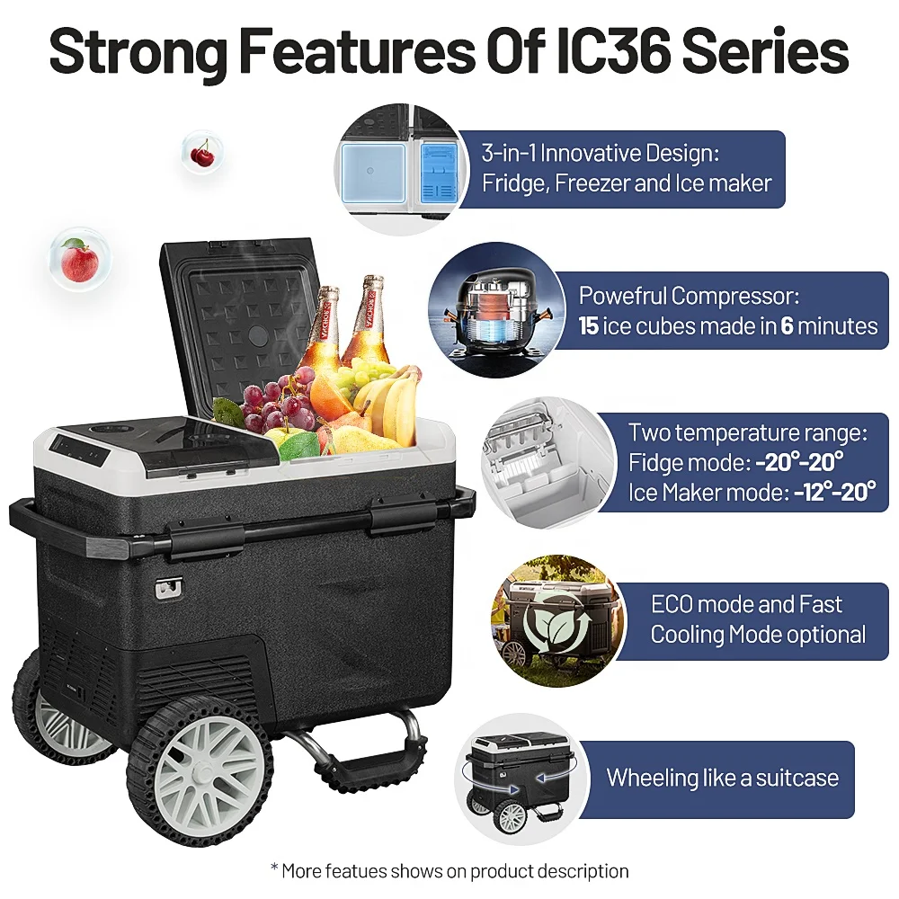 Alpicool 2 in I Design IC36W 36L Fast Cooling  Portable Electric Cooler 12V Mobile Refrigerators Mini Car Fridge With Ice Maker