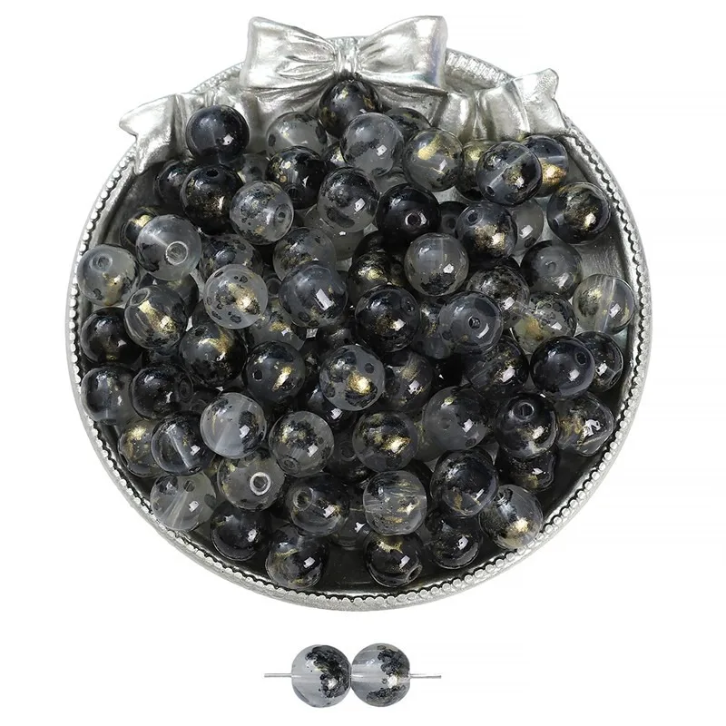 japan and korea style transparent water ink faint gold glass round beaded hand making DIY material  jewelry accessories