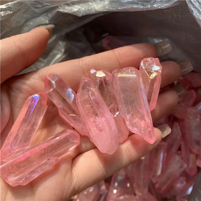 High Quality Natural Pink Aqua Aura Spirit Quartz Healing Crystal Stone Points For Home Decoration