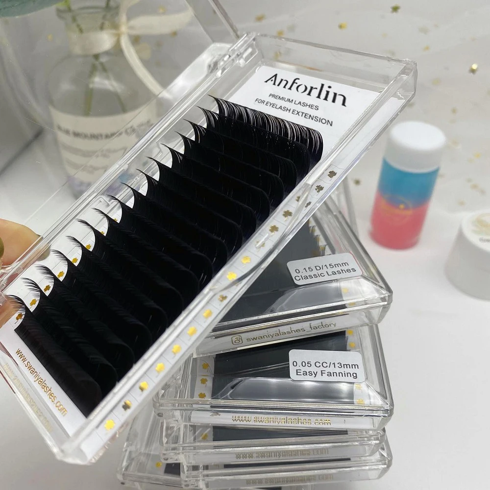 High quality 0.03 volume Korean soft dark silk matte eyelash extensions vendor lash extension trays custom packaging