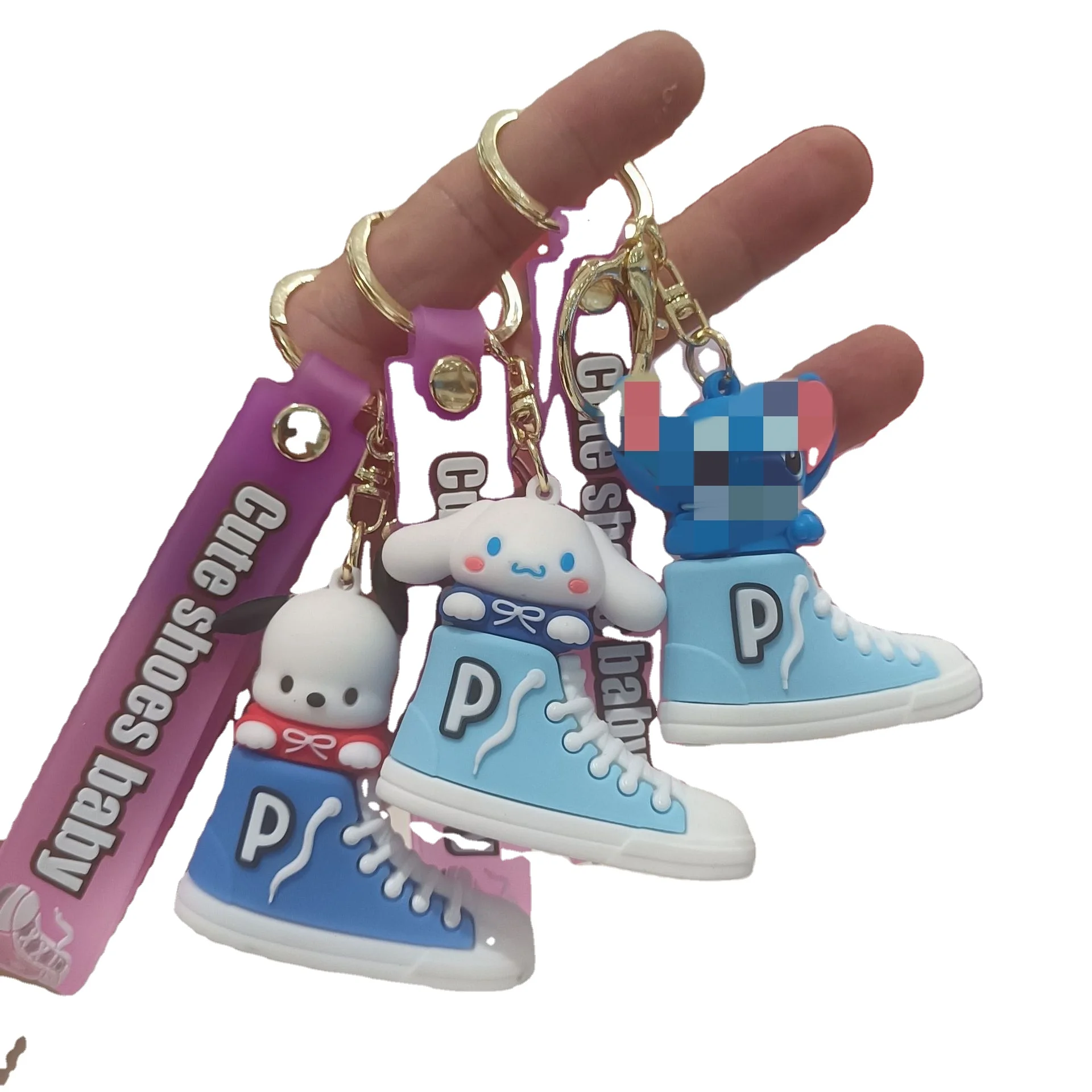 A+ 3D Amine Cute Kitty Rubber Canvas Shoes Keychain Wristlet Charm Kids Pendant Gift Cartoon Key Tag Pvc Shoe Keychain
