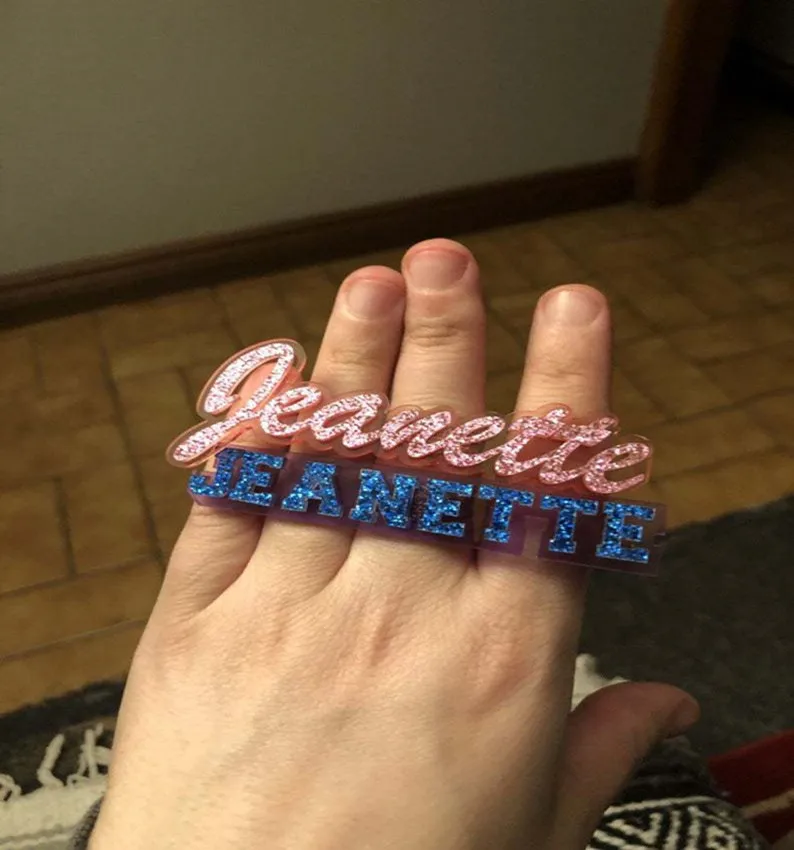 Custom Female Personalized Clear Background Acrylic Name Jewelry Ring