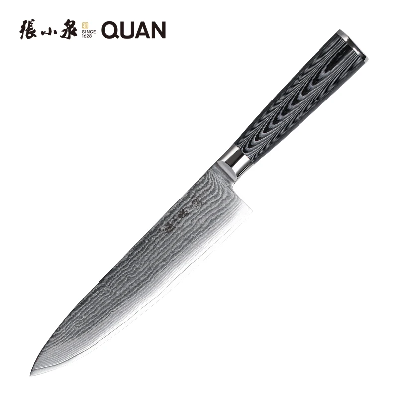 Luxury G10 Handle Japanese 3 PCS Damascus Knife Set with Sliding Wood Box