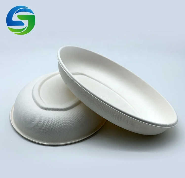 Green Compostable Biodegradable Sugarcane Bagasse 815ml Oval Disposable Paper Salad Bowls