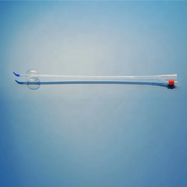 hydrophilic silicone urine catheter with curved tip, urethral foley drainage tubing nelaton double lumen urinary tube balloon