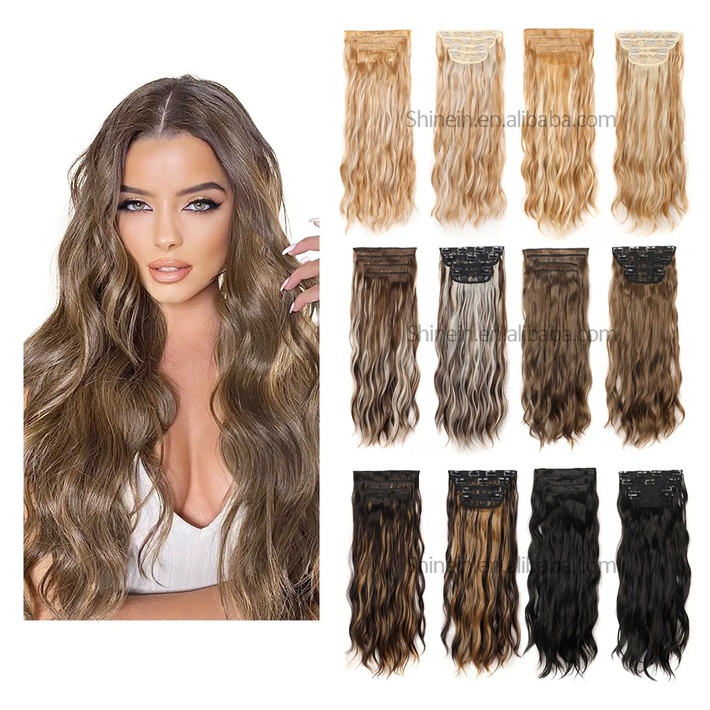 Alibaba 22inch Water Wave Thick Hairpiece 4pcs Long Wavy Synthetic Afro Kinky Curly Clip in Hair Extensions