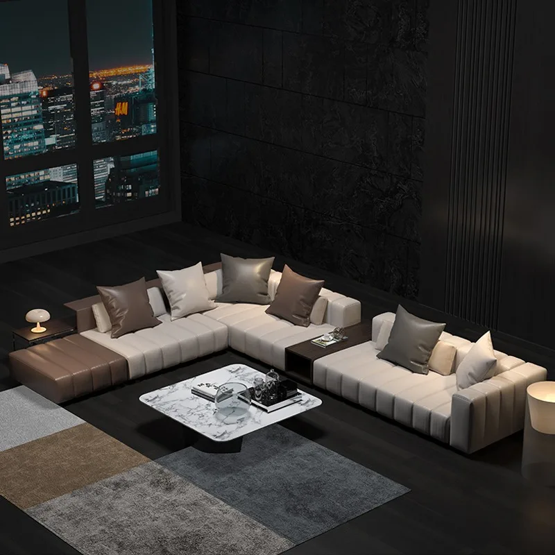 Итальянский современный минималистский кожаный диван большой размер гостиничная Гостиная высокого класса сочетание угловых ключей для пианино простой дизайн