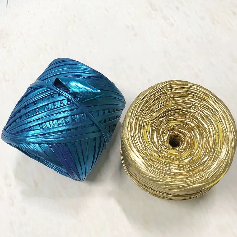 low price 100% polyester shiny leather yarn metal texture t-shirt yarn with metallic luster easy to hand weave