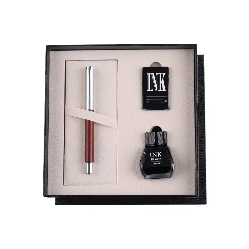 Hot selling promotional luxury classic business executive office writing wood fountain ink pen with gift box