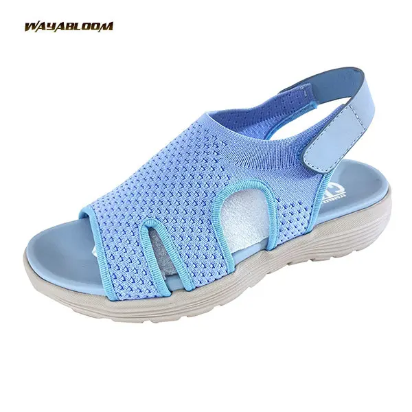 Comfortable Soft Women's Sandals EVA Outsole Elastic Binding Woven Flat Sandals Outdoor Summer Shoes Mesh ODM OEM