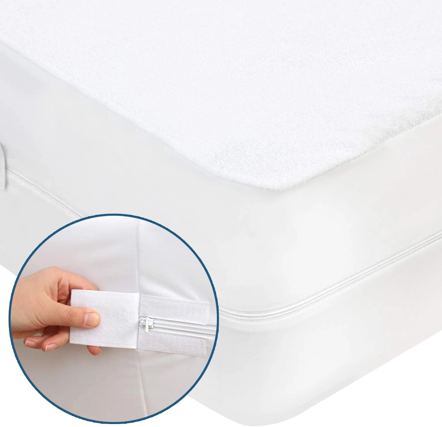 Прочные молнии защитный чехол для матраса с ультра мягкий хлопок махровая поверхность, 6-боковые водонепроницаемый матрас