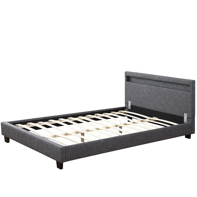 Willsoon Grey elegant cheap modern double size linen fabric bed with led light for living room