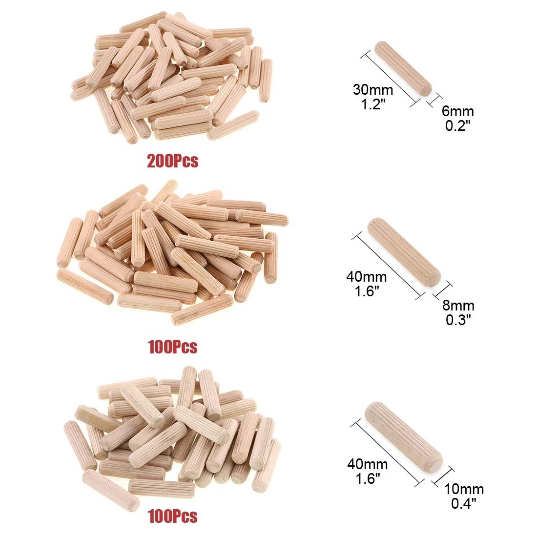 wholesale custom Amazon HOT Selling 6mm 8mm 10mm wooden stick threaded rods pins Fluted wood dowels