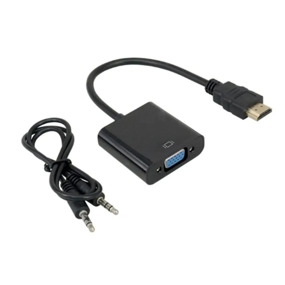 HDTV to VGA Adapter With 3.5mm jack Audio Power Supply Converter Cable HD Male To VGA Female Video Converter Adapter 1080P