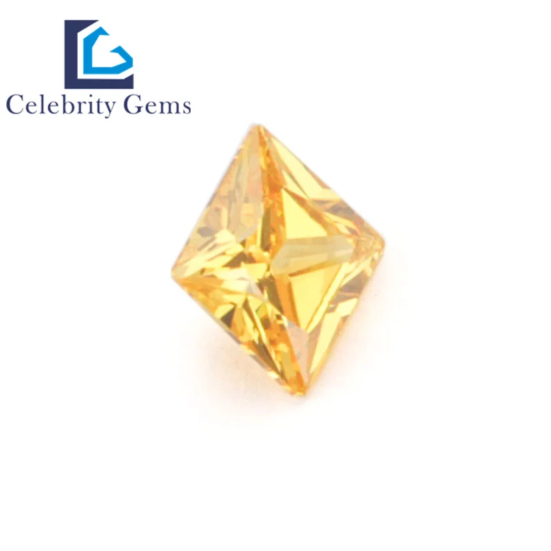 Celebrity Gems Hot Selling Diamond  3A Quality Square Shape 1.5mm 10mm Size Yellow Cubic Zirconia Loose Gemstone CZ