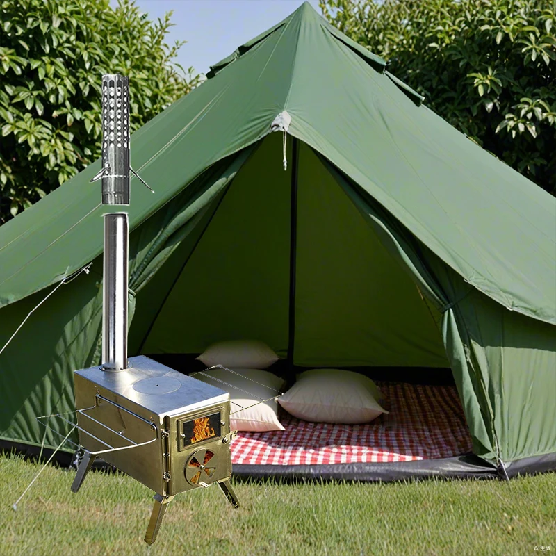 Elegant Outdoor Kitchen Patio Entertainment Wooden Chimeneas Comfortable Barbecue Grill with Wood Stove and Tent Design