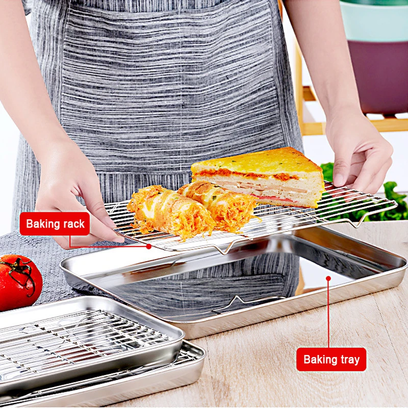 Multifunction Rectangle Square Crisper Food Storage Container Set Metal Baking Pan with Grill