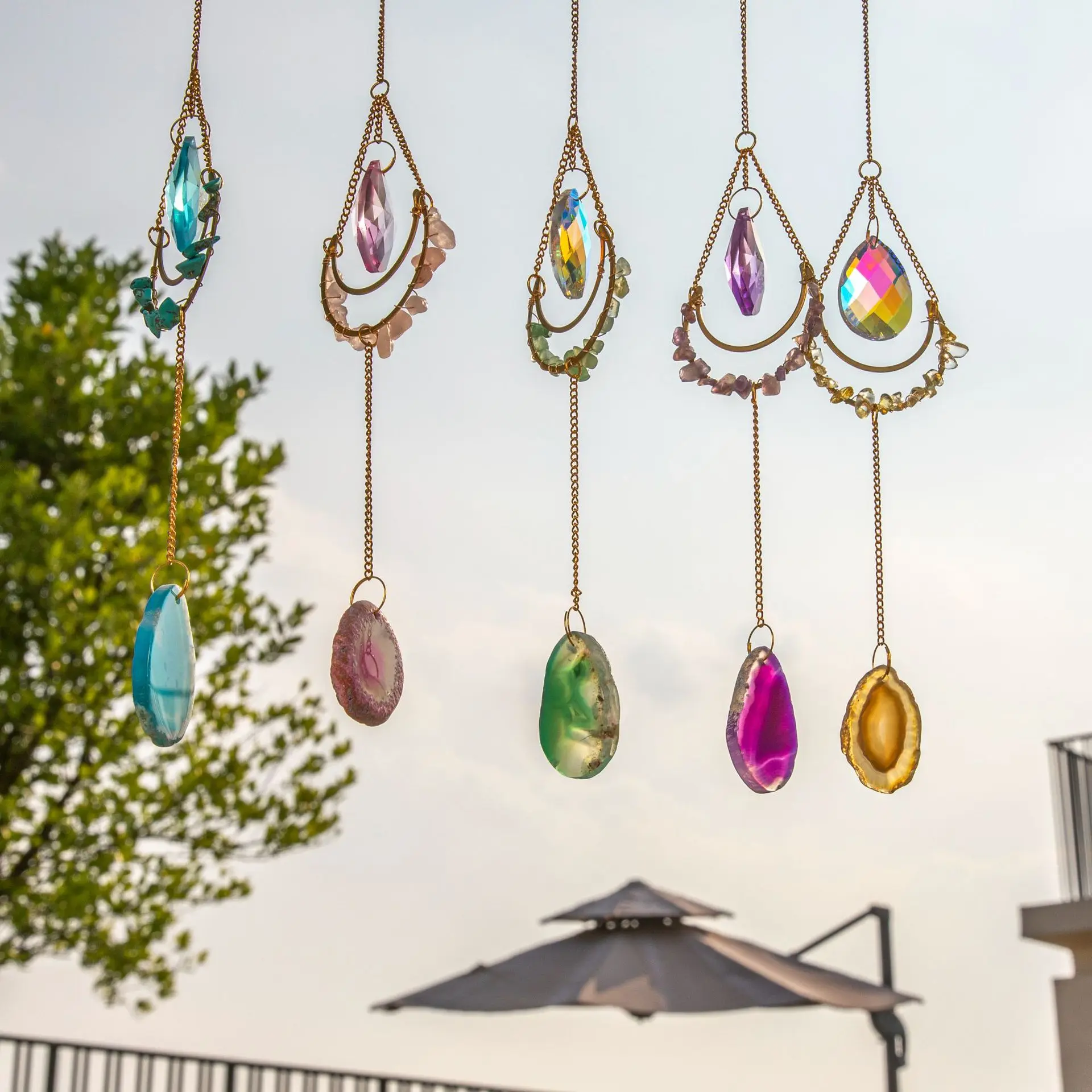 Natural Crystal Handmade Agate Slice Wind Chime Window Hanging Sun Catcher Supplies Bedroom Accessories Decor