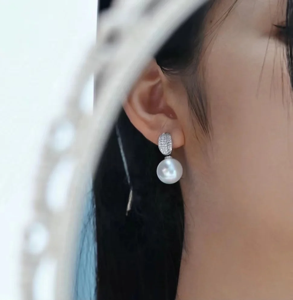 914E 10-11mm Real Natural Freshwater pearl earring 925 sterling silver with Gold Plated ear stud for women