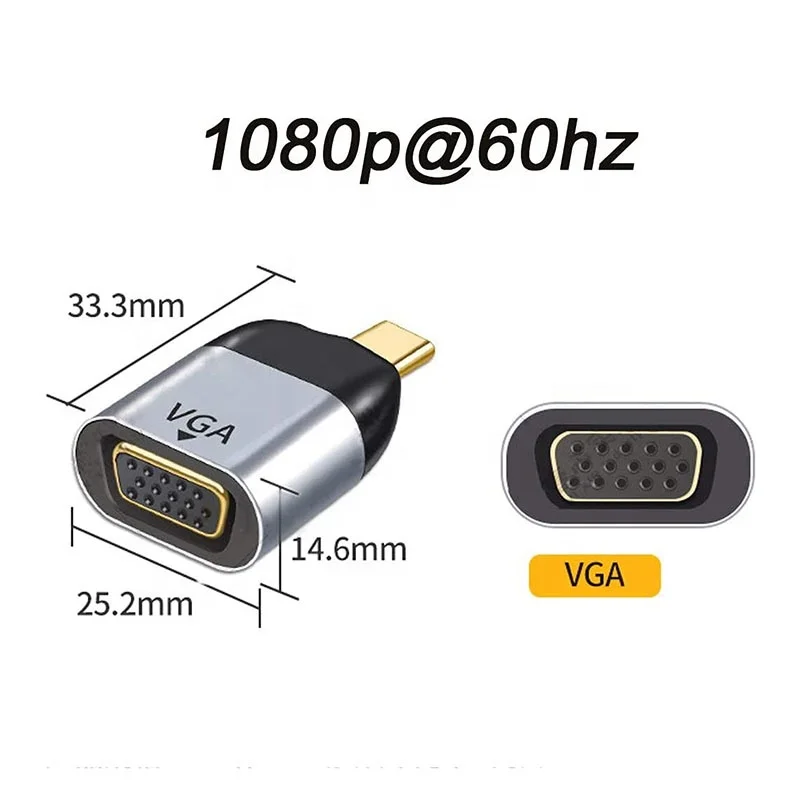 Xput 1080P 60Hz Adaptor USB-C Type-C USB Type C Male To VGA Female Converter Adapter For Macbook Pro