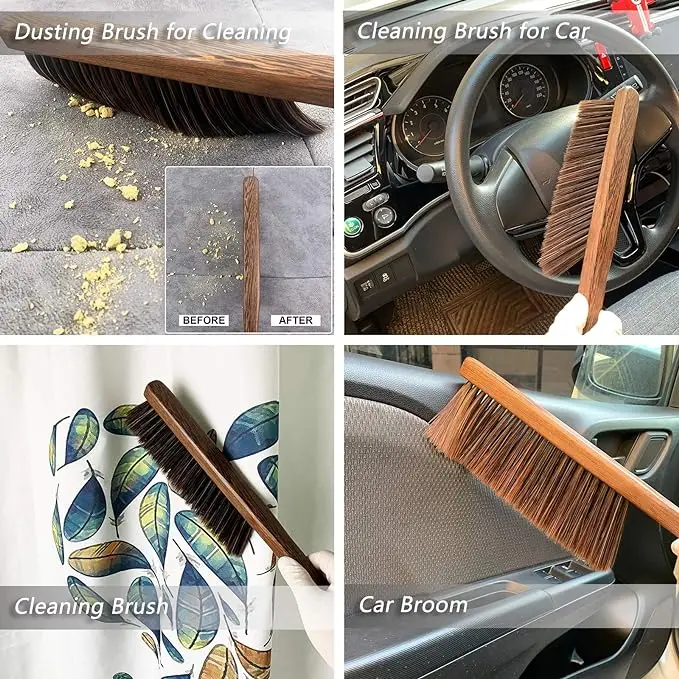 Hand Broom Cleaning Brushes Soft Bristles Dusting Brush For Cleaning Bed Garden Furniture Clothes Wooden Handle Cleaning Supples