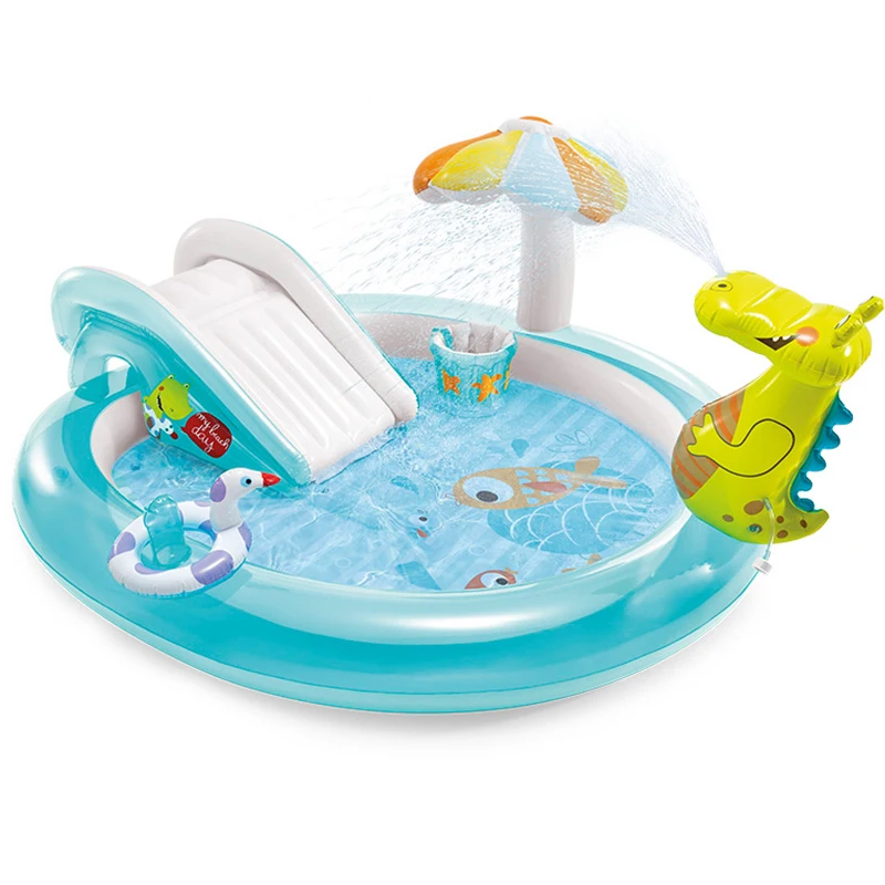 Intex 57165 Gator Play Center Inflatable Kiddie Spray Wading Pool with Slide