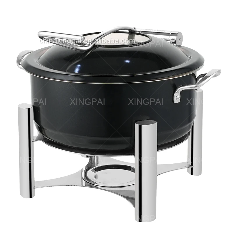 XINGPAI catering equipment black color chafing dish round chafing dish pour buffet stainless steel chaffing dish