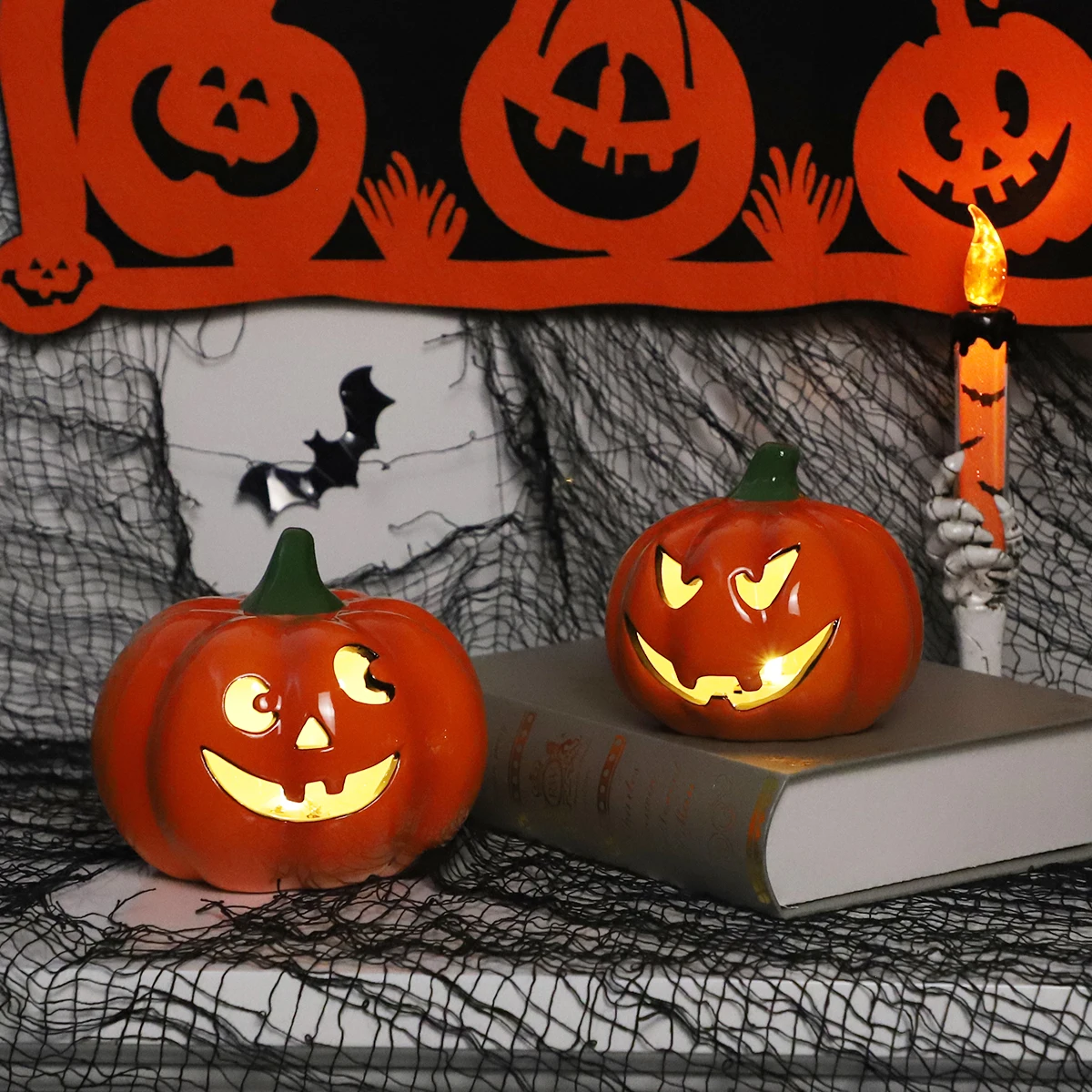 Wholesale Mall window display pieces hollowed out glow Easter scene decoration led Halloween pumpkins