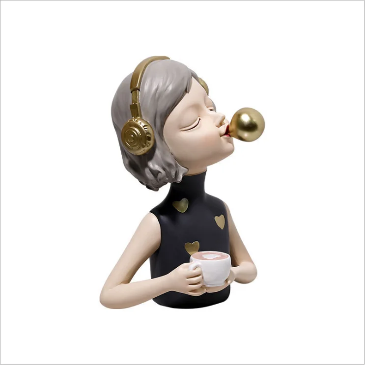 
Cute girl with headphone light luxury home desktop creative ceramic crafts ornaments for home decor 
