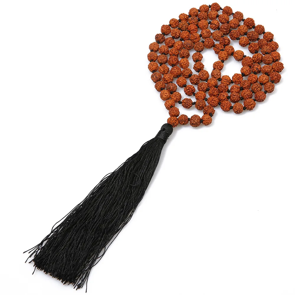 Оптовая продажа с фабрики Bodhi Бусы Длинные ожерелья кисточками 108 Mala Rudraksha Круглые Шнур узелковое