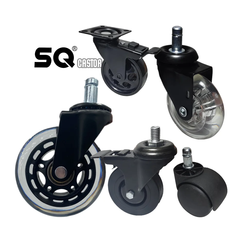 SQ Castor 63mm Stem swivel furniture lock casters Nylon/PU wheel office Pin caster wheels for gaming chair
