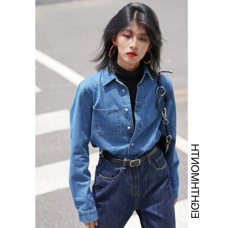 Женская ковбойская рубашка, осенне-зимние топы, дизайнерская нишевая рубашка с длинными рукавами и внутренней подкладкой, рубашка с маленьким лацканом и длинными рукавами