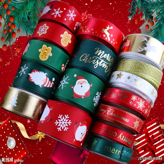 Фабрика 100 ярдов Новая Фольга с золотым принтом Grosgrain лента для рождественской упаковки