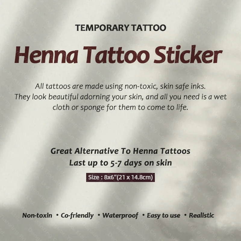 High Quality Red Brown Mehndi Waterproof Temporary Henna Tattoo Stickers For Hand