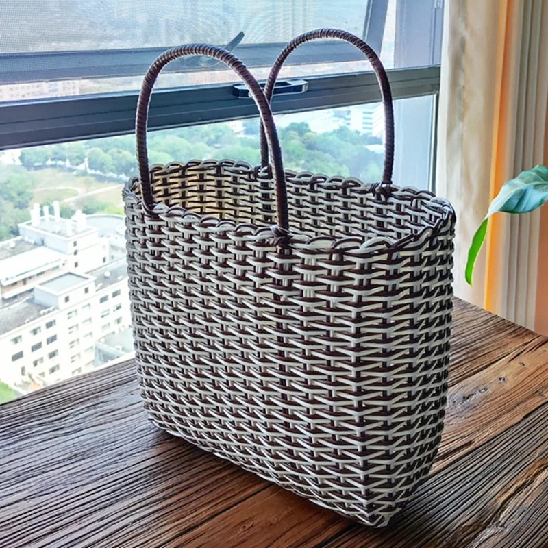 Portable Rattan Hand-woven Colored Shopping Basket Flower Desktop Storage Basket