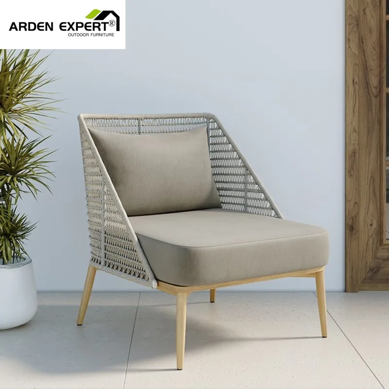 Garden Furniture Andria Pallazo Taupe Fabric Outdoor Lounge Chair Aluminum One Seat Sofa Hotel Balcony