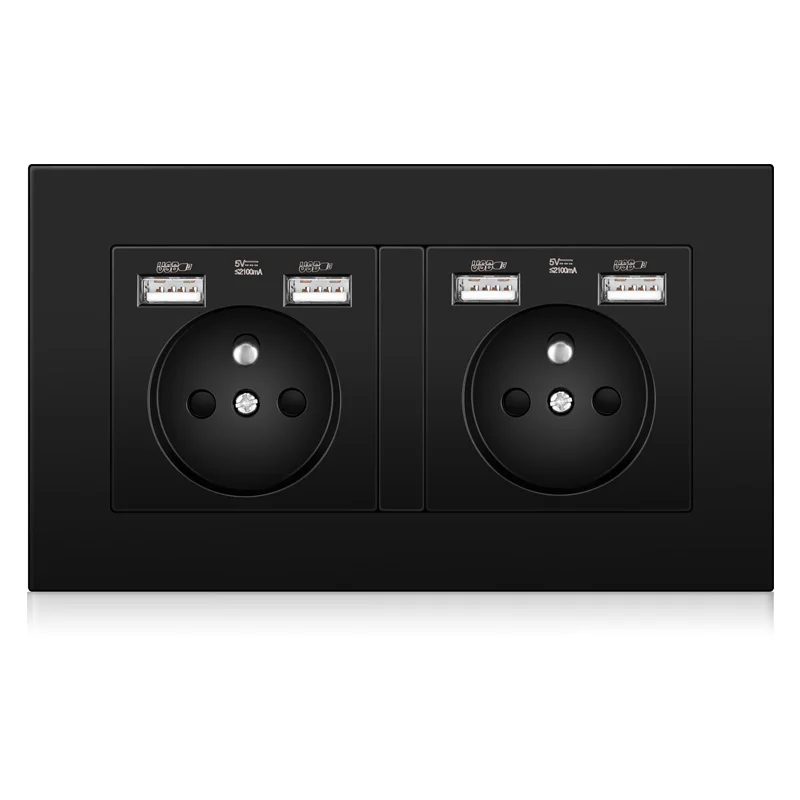 NOVSKI Factory customized AC250V, 16A PC panel French wall switch, 2 sockets and 4 USB ports