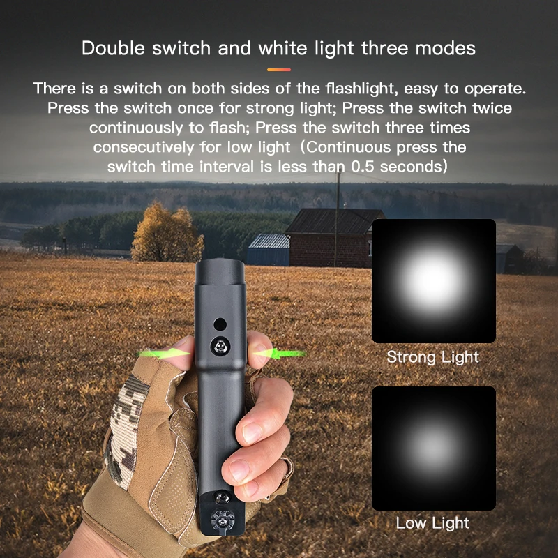 rechargeable green laser magnetic flashlight tactical flashlight 1600 lumens laser flashlight