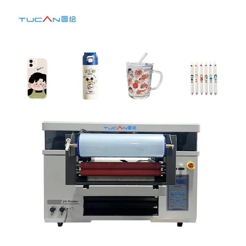 A2 size 4060 uv dtf uv flatbed cylinder bottle printing machine xp600 i1600 printhead cmyk white varnish