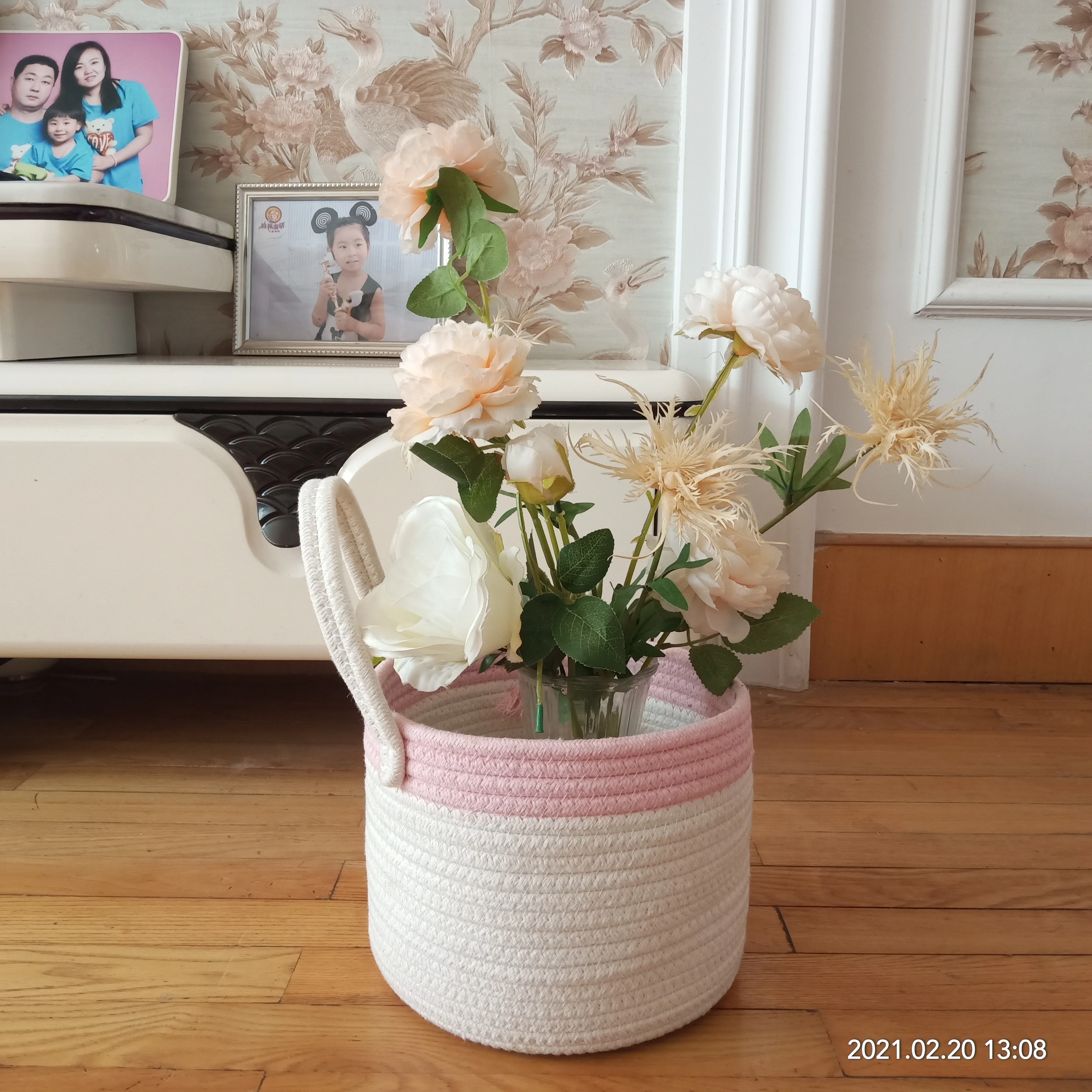 
New fashion Collapsible Cotton Rope Basket Round Wall Hanging Green Plant Basket 