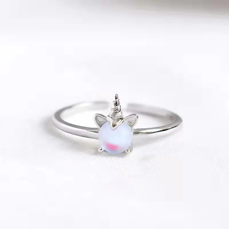 925 Sterling Silver New Woman Fashion Jewelry High Quality Color Crystal Zircon Unicorn Ring Adjustable Size Open Ring