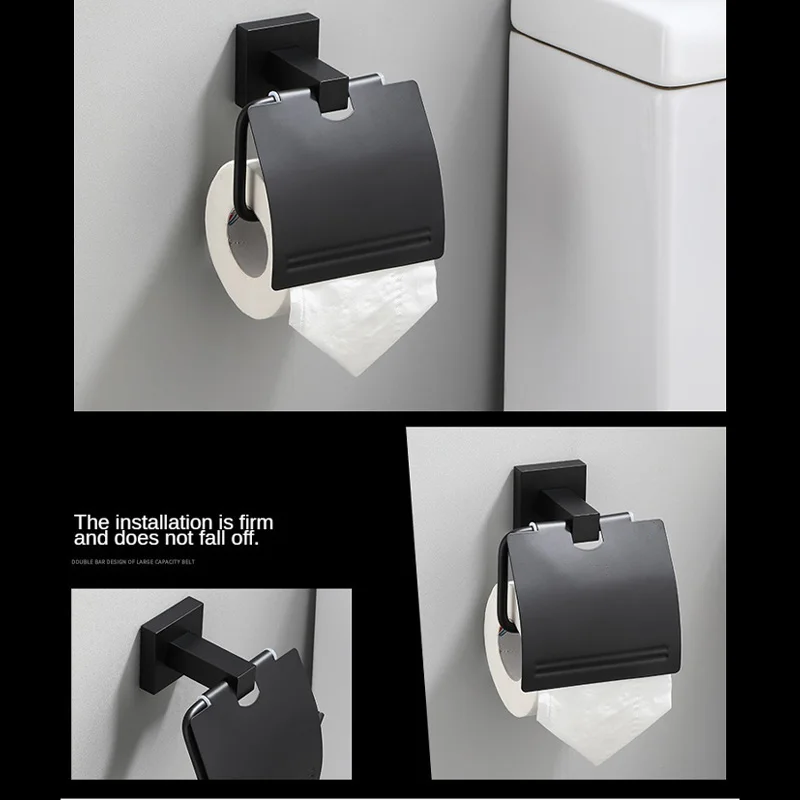 Black toilet tissue box, space aluminum paper roll holder, non perforated wall mounted towel rack