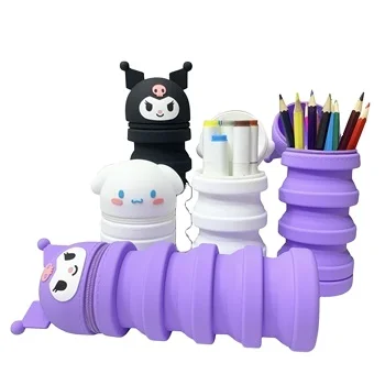 Kawaii Soft Collapsible Silicone Pencil Cute Holder Cute Kulomi Pencil Pouch Unique Retractable Function Rubber Pencil Cases